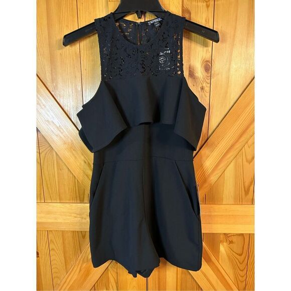 Express Size 6P Women’s Romper Off Shoulder Black Lace Shorts nwt (4969) - Picture 2 of 7